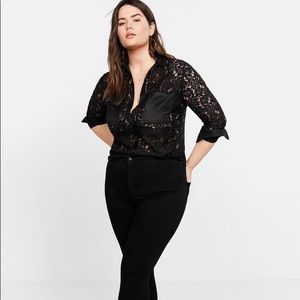 NWOT Mango Violeta Lace Contrast Button Down Shirt